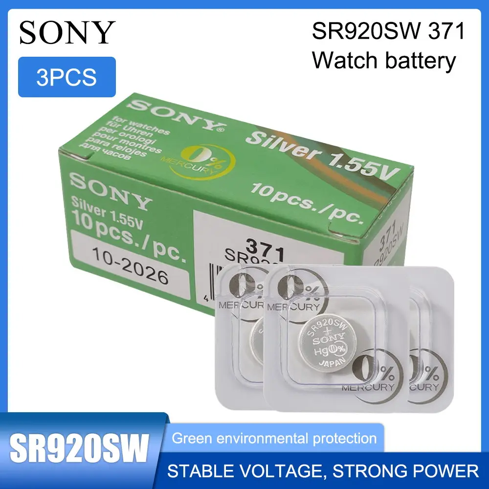 

3PCS Sony 371 SR920SW AG6 920 LR920 LR69 171 370A 1.55V Silver Oxide Watch Battery Sing For LED Headphone 371 Button Coin Cells