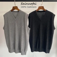 2022 sanofi fashion casual mens 100 cashmere knitted v neck vest solid color sleeveless knitwear sweater for men