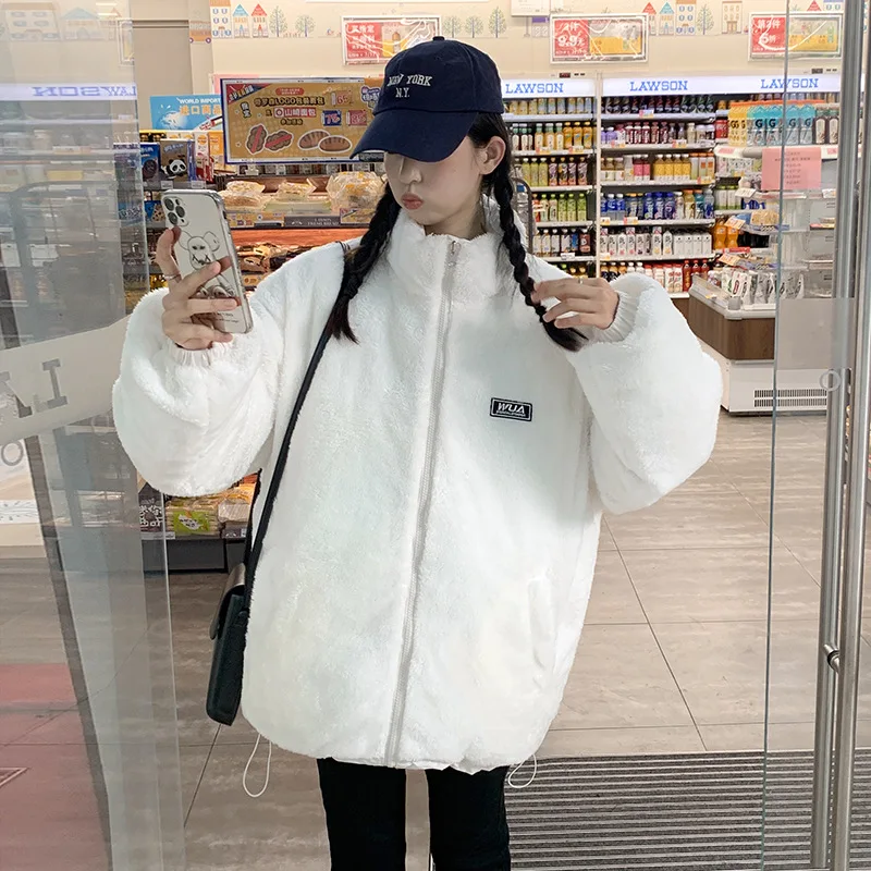 GRELLER Korean Style Women Winter Parkas Clothes Stand Collar Double Sided Lambswool Female Fashion Thicken Warm Coat Jacket