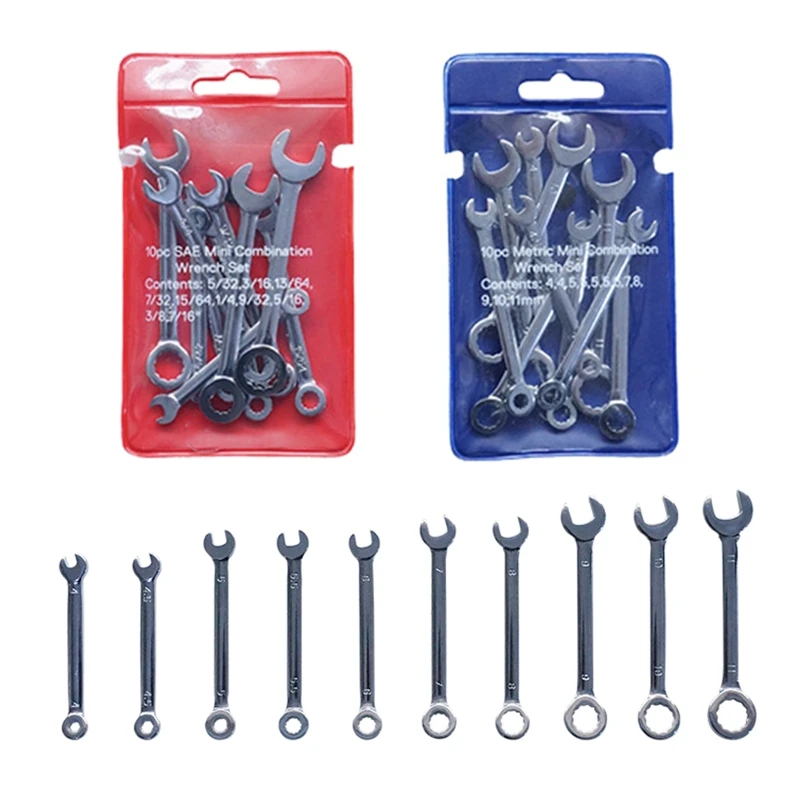 

K1KA 10Pcs 4-11mm Metric/Inch Mini Wrench Combination Wrenches Quick Open Spanner Kit Open End Wrenches