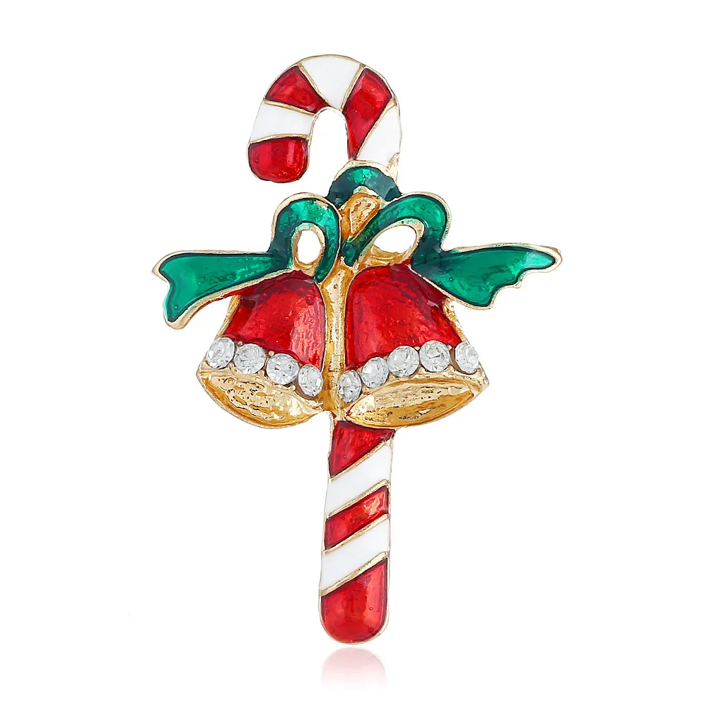 

Christmas series jewelry alloy oil dripping diamond Christmas double Bell Christmas Scepter brooch jewelry