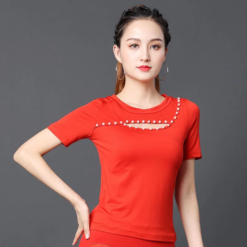 

Square Dance Latin Dance Top Women New Summer Modern Dance Waltz Short Sleeve Practice Performance Clothes
