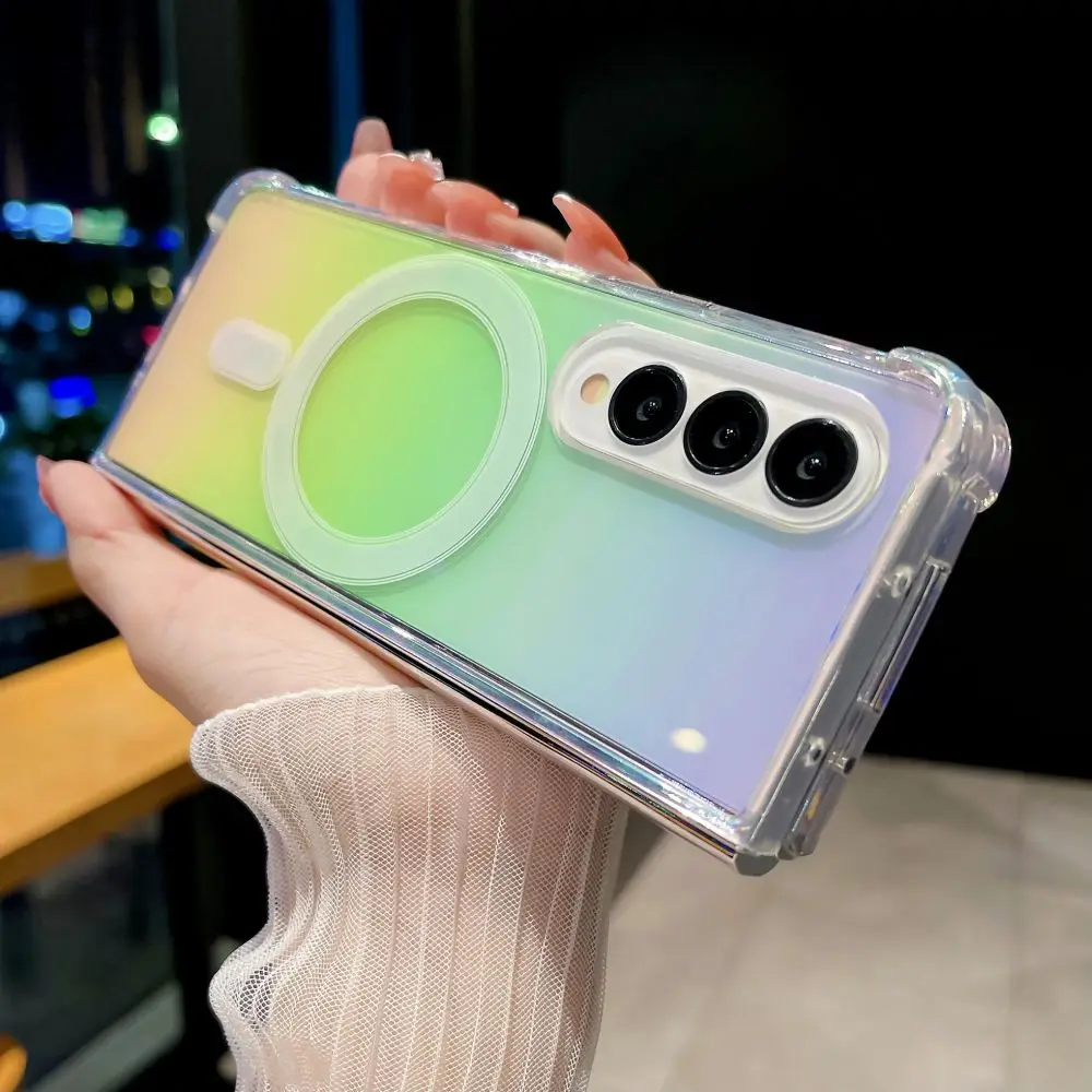 

For Samsung Galaxy Z Fold 4 3 ZFold4 Magsafe Wireless Charging Magnetic Case Transparent Laser Shockproof Hard Cover Accessories