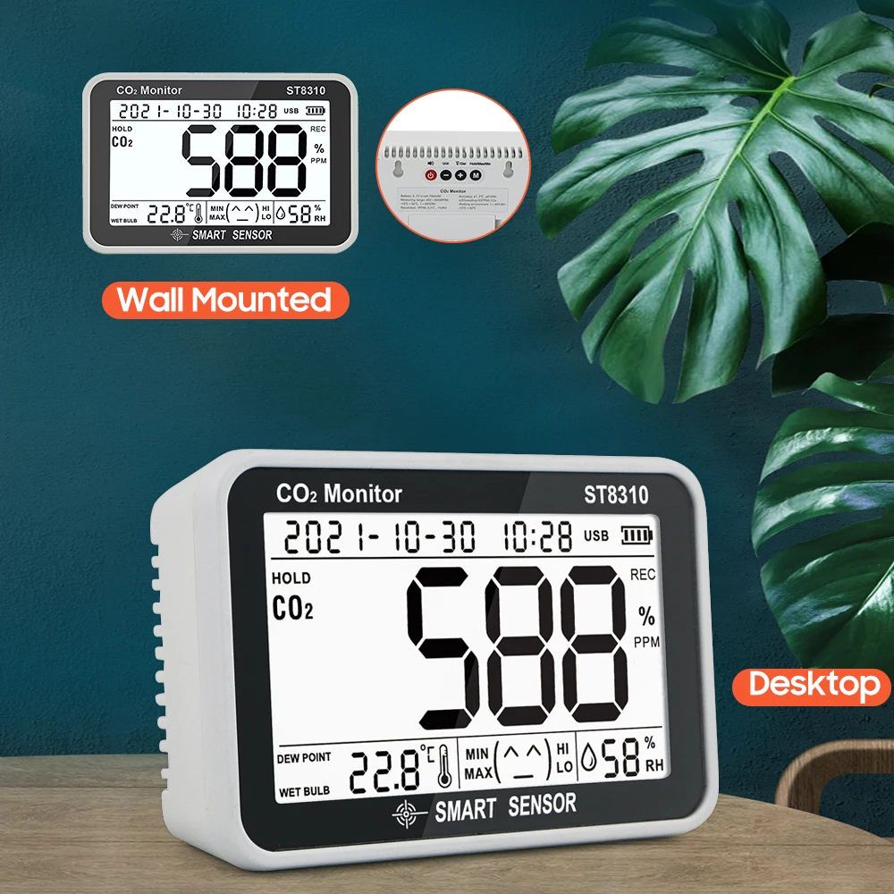

ST8310 Air Quality Monitor 3 in 1 Indoor CO2 Temperature Humidity Tester Ambient Dew Point Wet Bulb Temp LCD Backlight