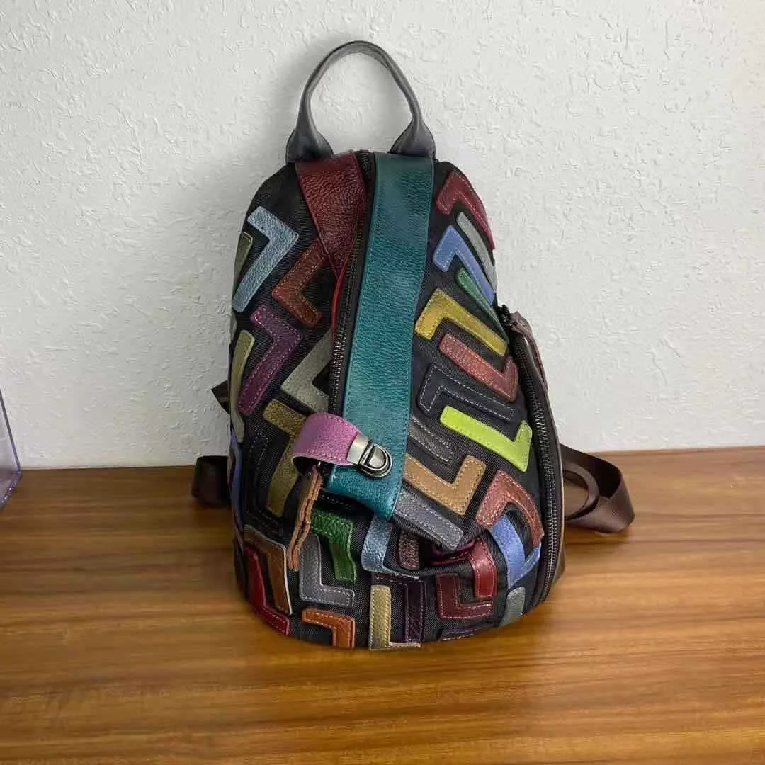 

Cow Leather Double Shoulder Bag Handbag Women's Leather Backpack Ladies Female Backpacks for Women of Original Brands Bags Mini