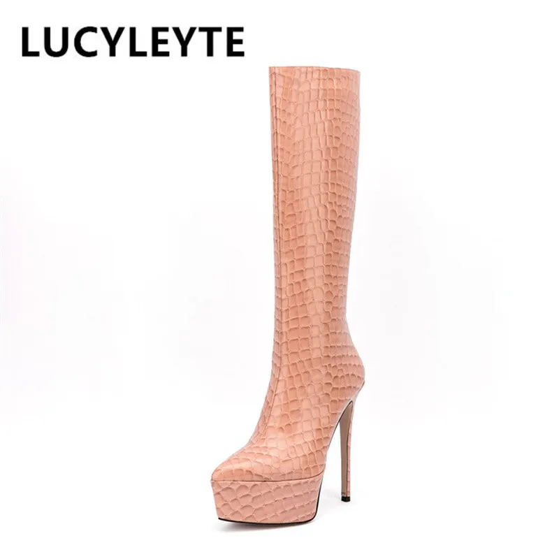 

2022 Women's Autumn and Winter New European and American Fashion Stone Pattern Stiletto Pointed Zipper Over The Knee Boots 43