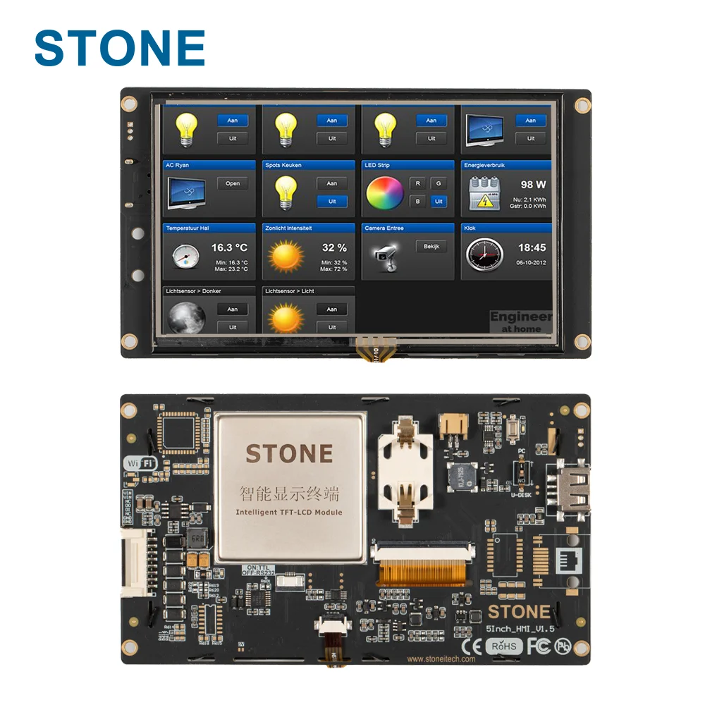 

5 Inch Human Machine Interface TFT LCD Display Module with Controller + Program + Touch Screen + UART Interface