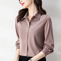 2022 fashion woman blouses korean style satin shirts vintage solid color ol elegant ladies tops long sleeve shirts basic blouses