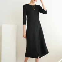 springautumn minimalism design dress oversize three quarter sleeve crewneck elegant pleated dress