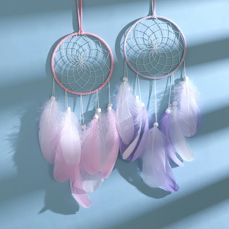 

Original Silver Gray Dream Catcher 2 Ring Indian Feather Hanging Art Gifts To Bestie Friends Creative Valentine's Day Gifts