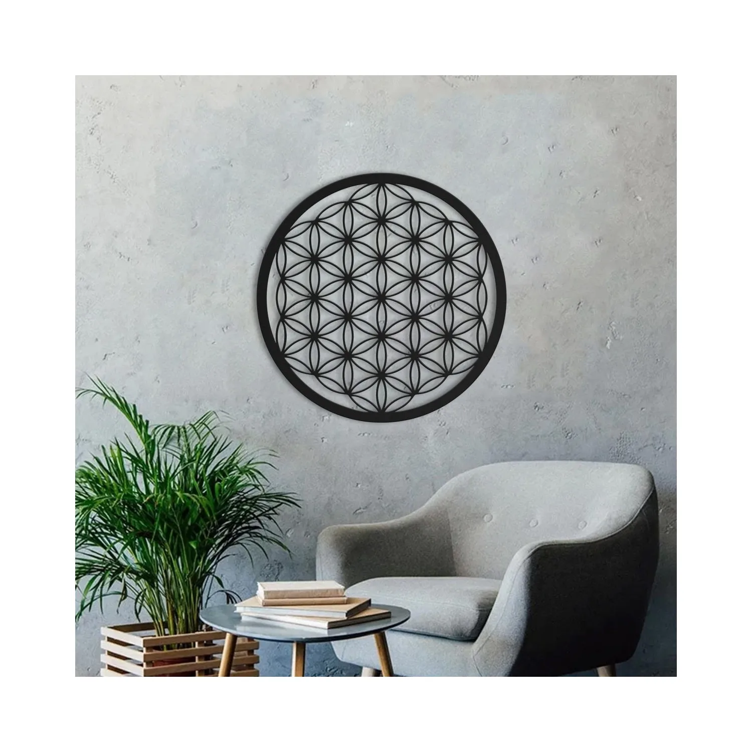

Металлический столик с цветком жизни, простой стильный минималистичный современный черный матовый дизайн, легкая установка, удобная очист...