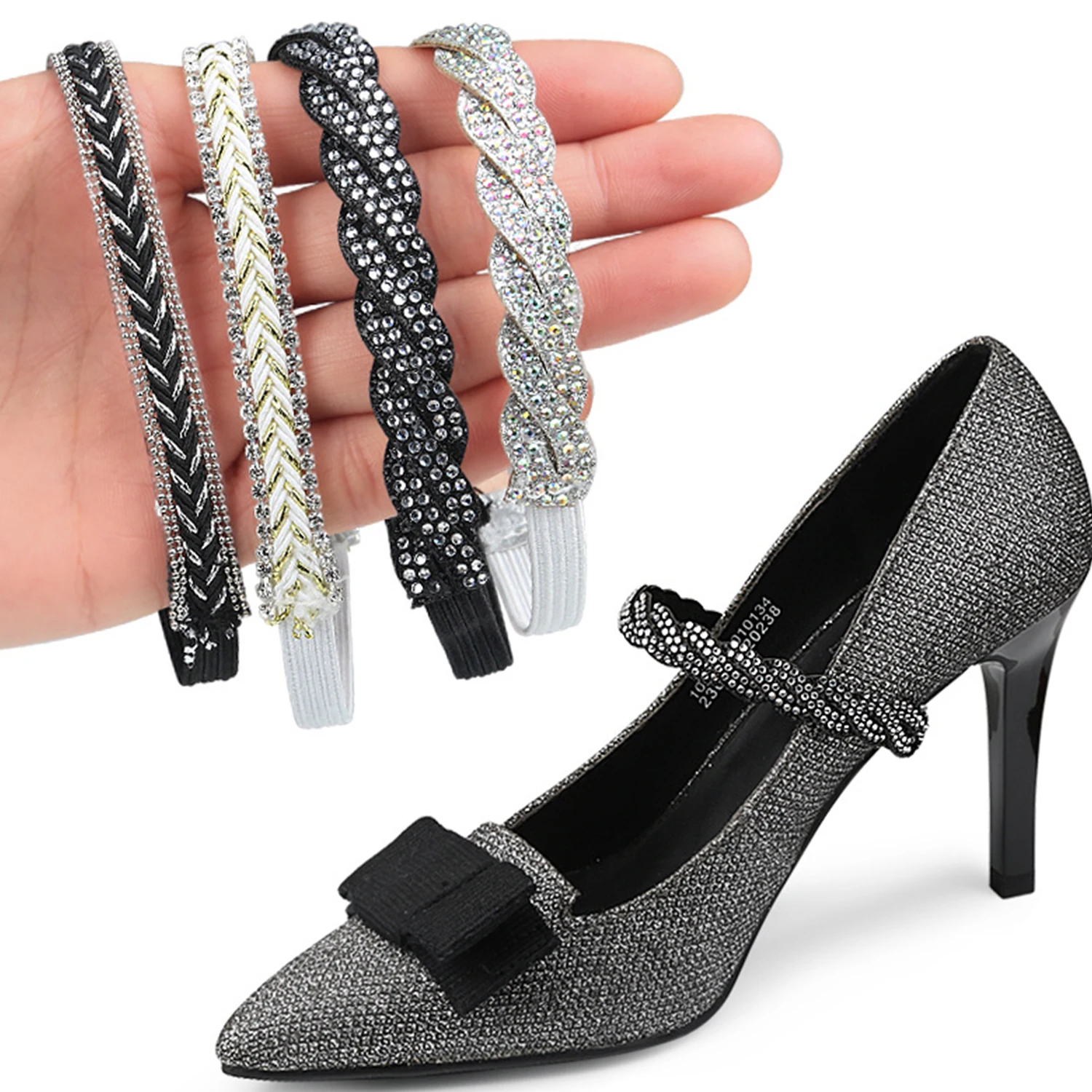 

Women Shoelaces For High Heels Adjustable Ankle Shoe Belt Holding Bundle Shoe Laces Tie Straps Band Elastic Rhinestone Shoelace