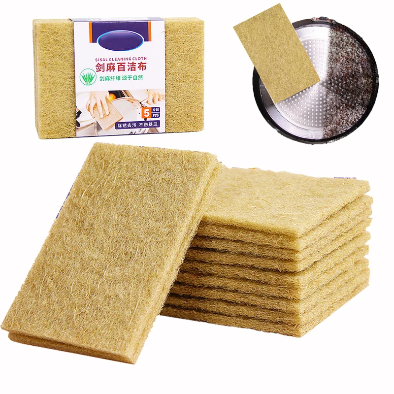 

5/10Pcs Sisal Cleaning Cloth Dishcloth Anti-Greasy Pot Brush Kitchen Bowl Plate Cleaning Sponge Natural Plant Fibre Cleaner Tool
