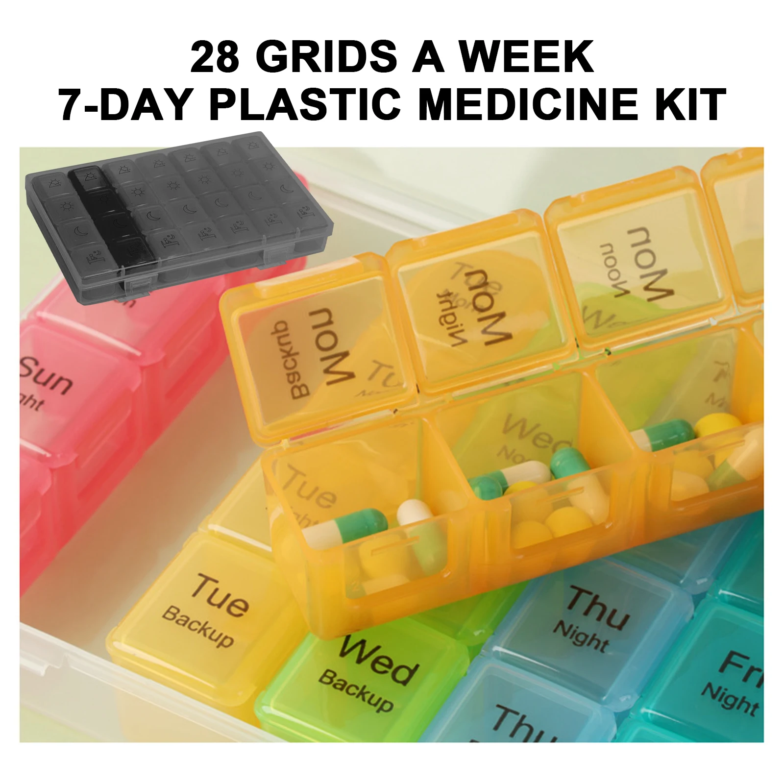 

7 Day Pill Organizer 4 Times A Day Weekly One Week Daily Travel Pill Box Portable for Pills Vitamin Fish Oil Supplements