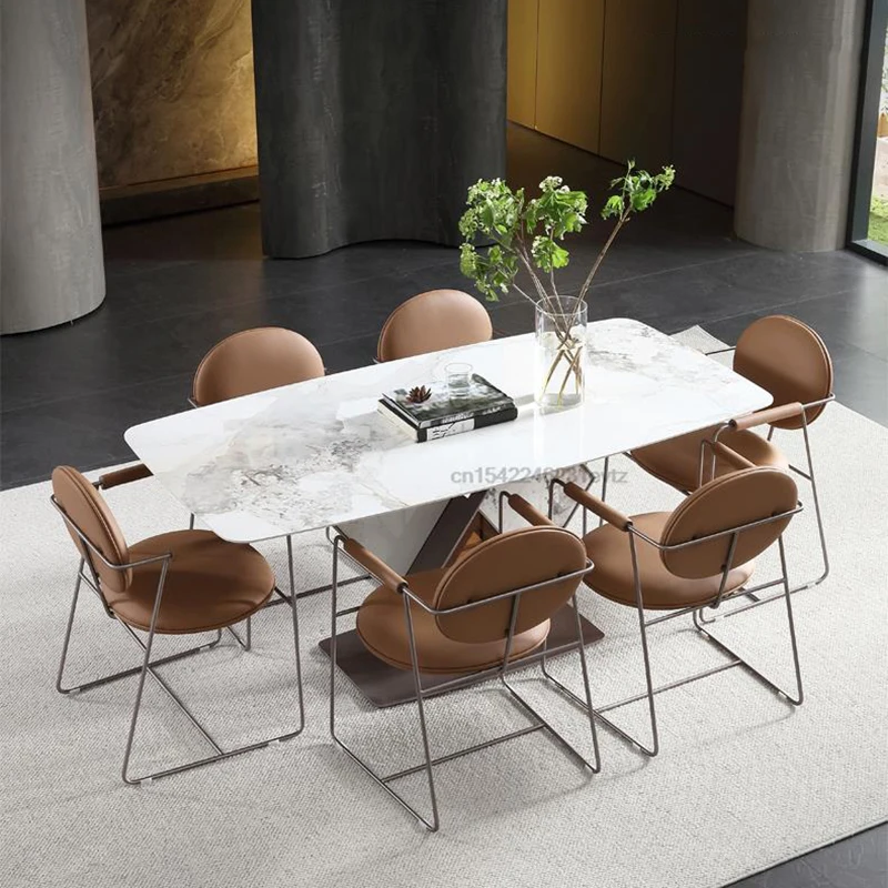 

Bright Slate Dining Table Rectangular Table And Chair Combination Minimalist Brown Glass Base Kitchen Mesa Restaurant Furniture