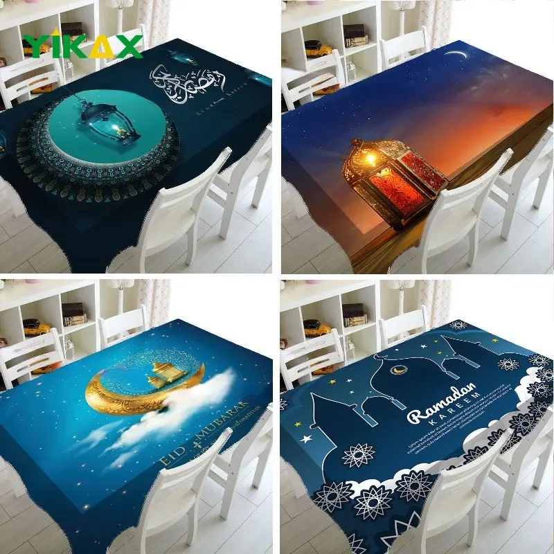 

Muslim Mosque Tablecloth Ramadan Kitchen Dinner Room Decore Crescent Lantern Dustproof Accessory Festival Eid Party Table Cloth