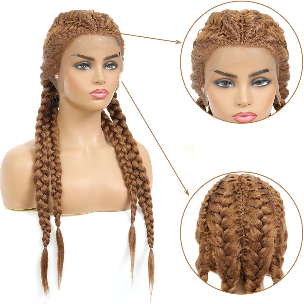 X-TRESS Synthetic Braided Wigs For Women Daily Wear Natural Look Cornrow Box Braids Lace Front Wig With Baby Hair Honey Brown