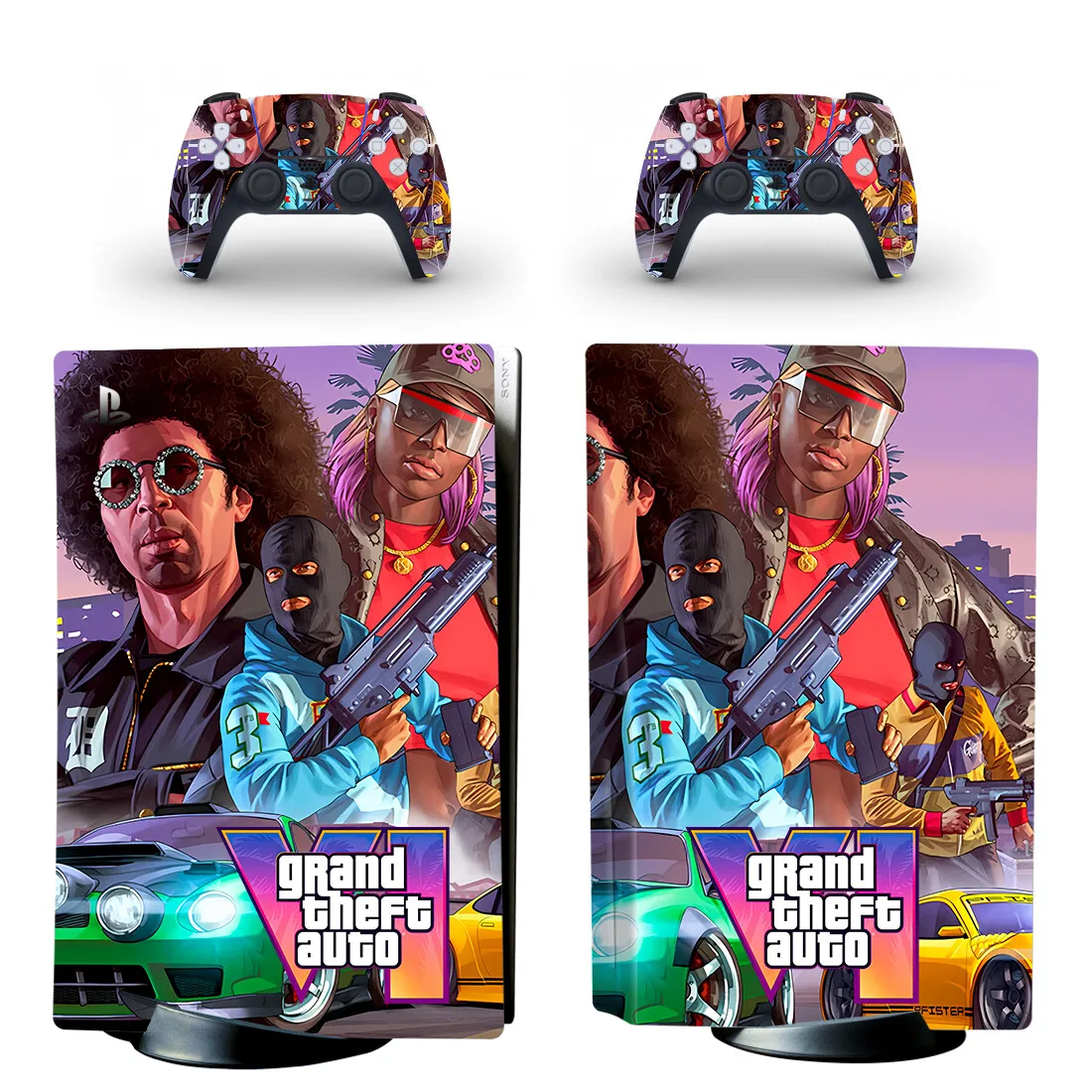 Grand Theft Auto GTA 6 GTA6 PS5 Диск Наклейка Крышка для консоли и 2 контроллера Кожа Винил
