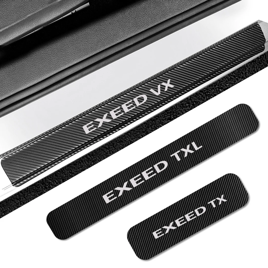 

4pcs For EXCEED VX TX TXL LX Car Door Sill Plate Guard Stickers Threshold Protector Carbon Fiber Decals Styling Accessories