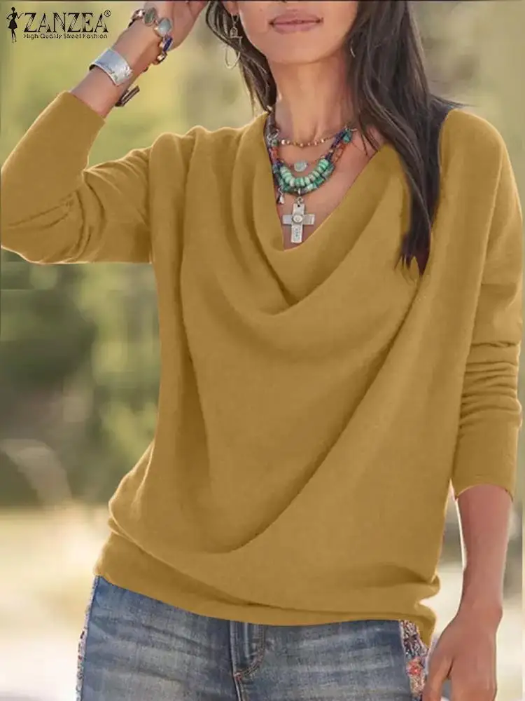

ZANZEA Elegant Solid Women Blouse Long Sleeve Work Shirt Loose Swing Collar Tunic Blusas 2023 Spring Casual Tops Oversize Mujer