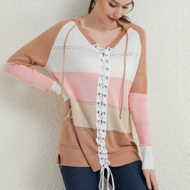 

Женский трикотажный кардиган с V-образным вырезом, винтажный свитер с длинным рукавом и контрастной строчкой, трикотажный топ, женская одеж...