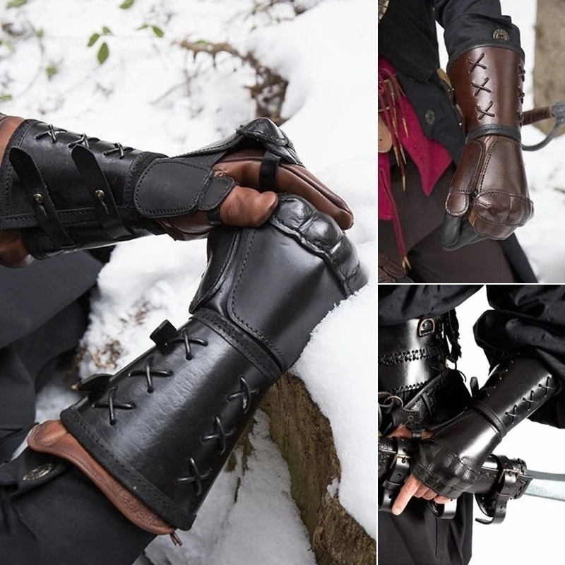 

Medieval Vintage Samurai Leather Armor Bracer Long Gloves Cosplay Knight Gauntlet Accessories Vambraces Arm Cuff Armor Steampunk