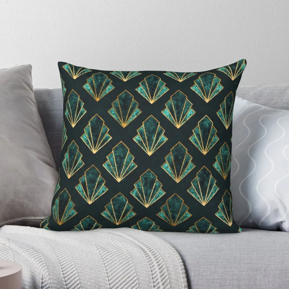 

Emerald Green And Gold Square Pillowcase Polyester Linen Velvet Printed Zip Decor Pillow Case Home Cushion Case