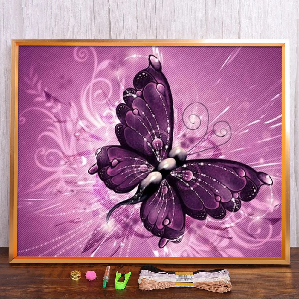 

Butterfly Flowers Printed Fabric 11CT Cross Stitch Full Kit DIY Embroidery DMC Threads Craft Painting Handicraft Package