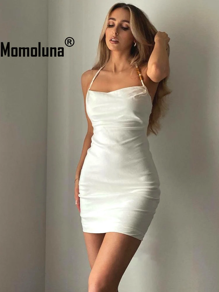 

Женское летнее белое мини-платье-трапеция с открытой спиной, без рукавов, Размеры S M L