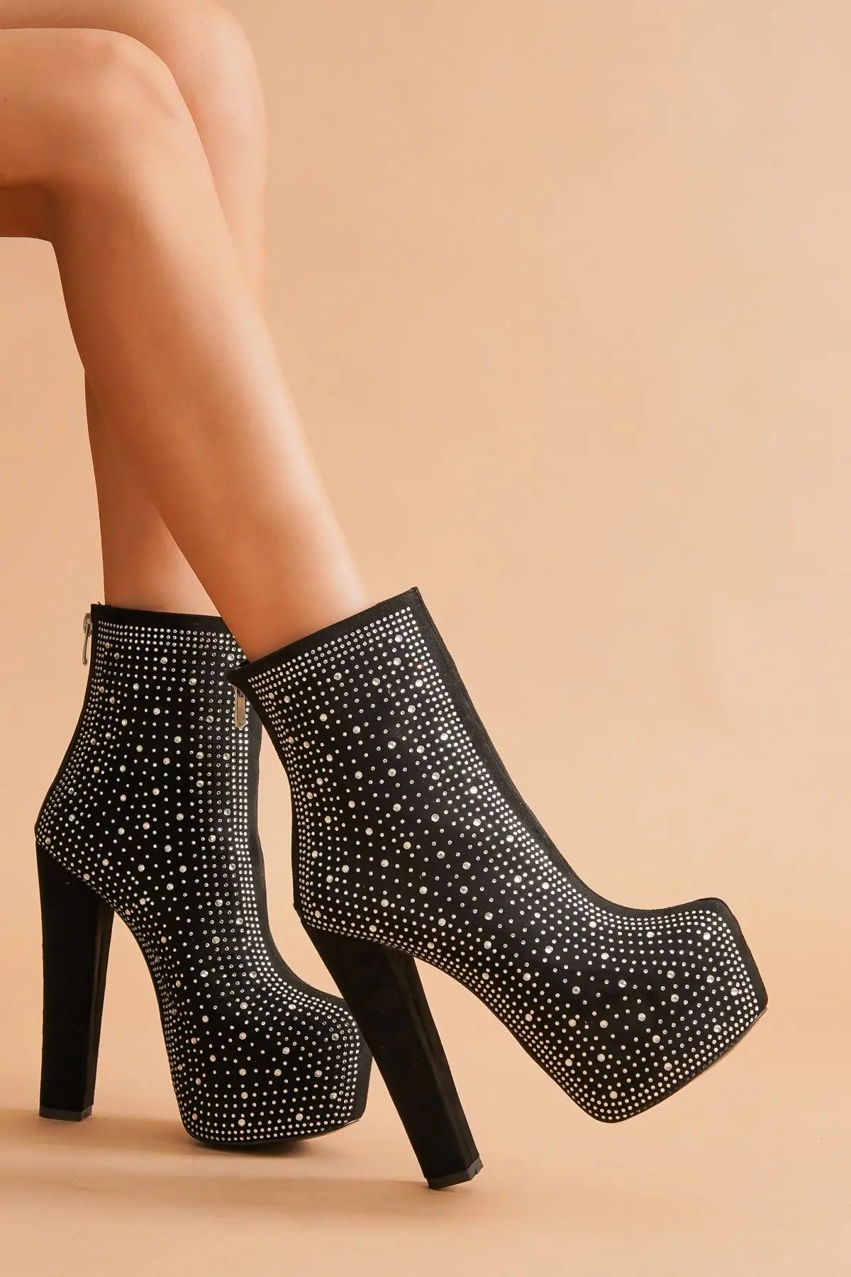 

Women's Fashion Handmade Special Suede Stone High Heels Boots