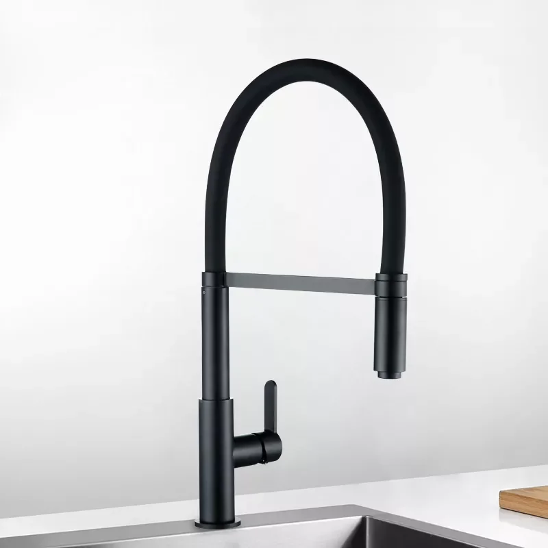 Черный смеситель Alba с душевой головкой, высокой аркой, одной ручкой и выдвижным изливом для кухни.