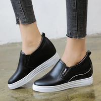 ladies casual shoes 2022 new pu medium heel platform shoes fashion ladies inner heightening shoes comfortable slip on loafers