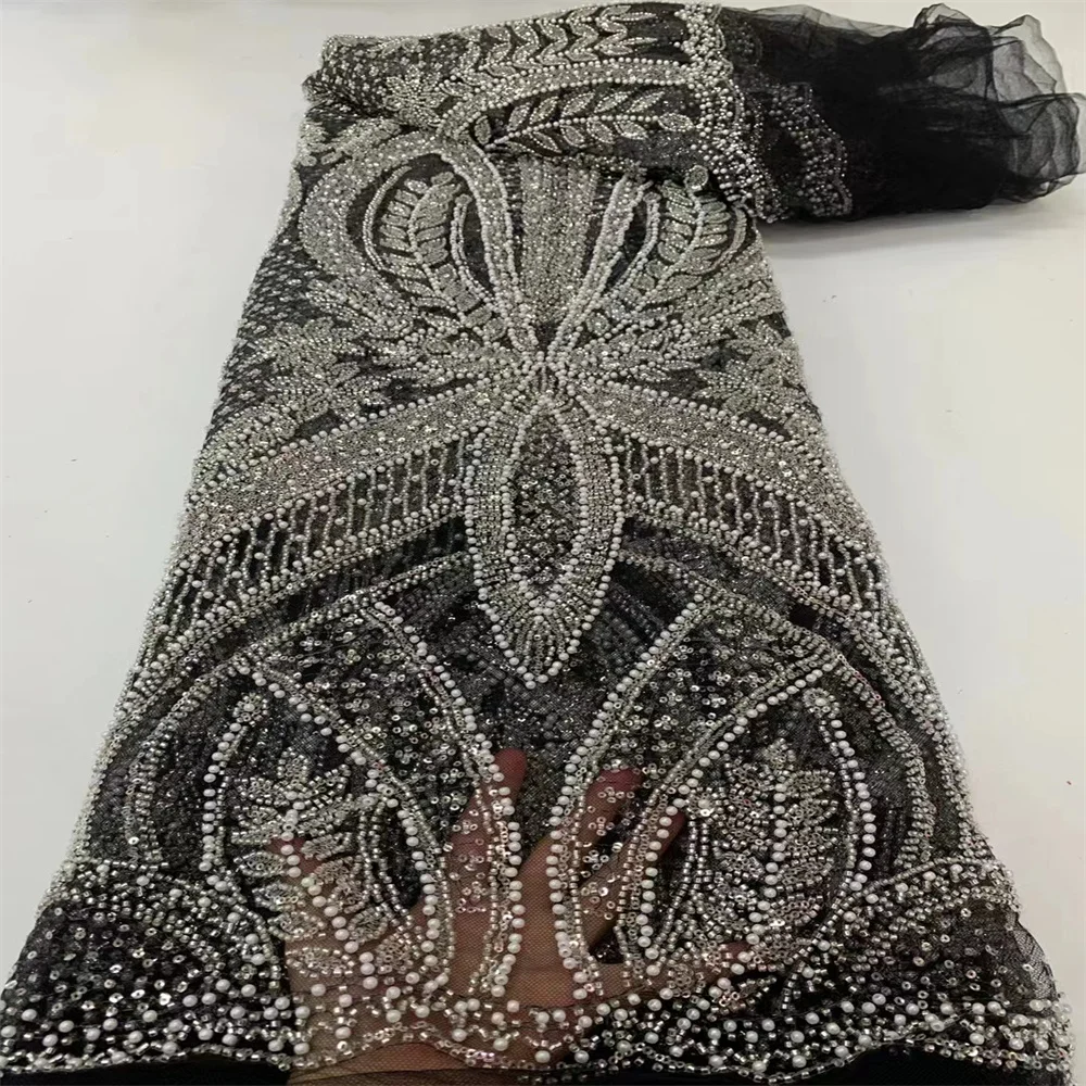 Новинка 2024 роскошное Африканское Тюлевое кружево блестящие бусины французское