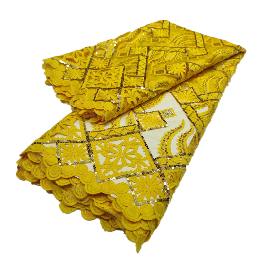 

Pure Color African Net Sequins Lace Fabric for Wedding Dress 5 Yards Tulle Lace Fabric 2022 for Evening Gown WYYN11