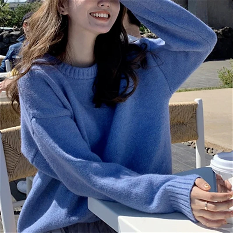 

Candy Sweater Women Solid Color Pullover Loose 2022 New Autumn and Winter O-Neck Sweater Mujer Pullover Oversized Sweater