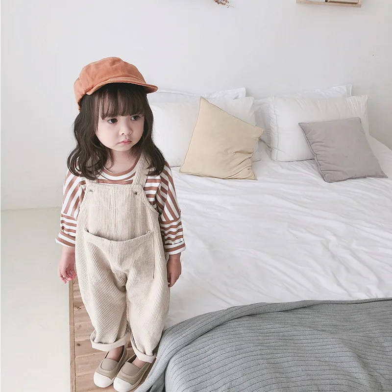

Style All-match Casual Corduroy Bib Suspender Baby Overalls Kids Girls Loose Pants Child Spring Trousers Korean Fashion Autumn