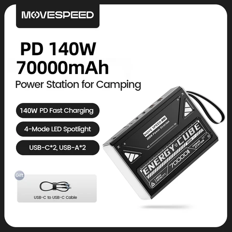 MOVESPEED Z70Pro Power Bank 70000 мАч 140 Вт PD Внешняя аккумуляторная станция с быстрой зарядкой и фонариком для ноутбука, кемпинга на открытом воздухе