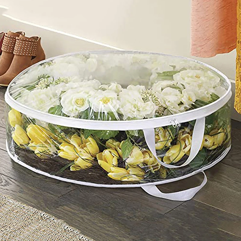 

Transparent Christmas Wreath Storage Bag Foldable Xmas Tree Bag Garland Container with Handle for Home Festival Storing Tools