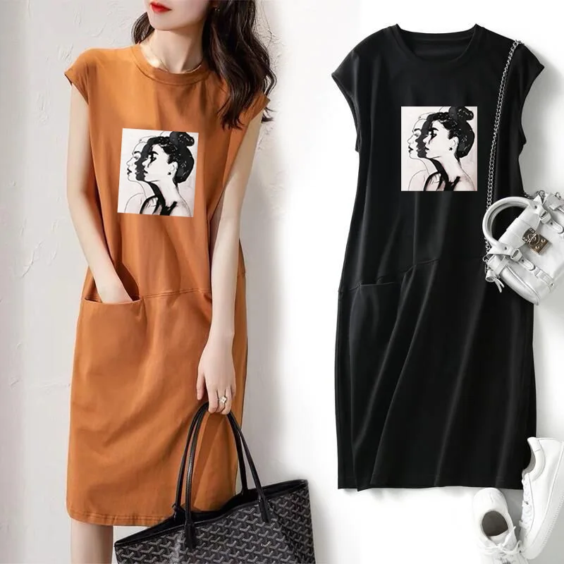 NEW Casual Loose Solid Women T-Shirt Dress Summer Beach Shirt Tops Pocket Dresses for Students & Lady Clothes