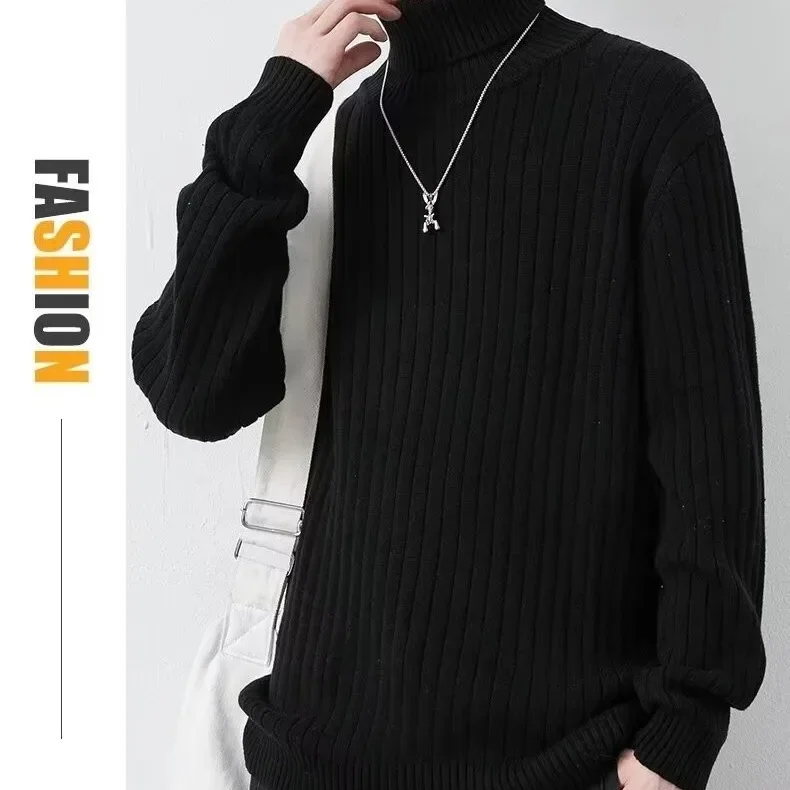 Мужской осенне-зимний вязаный Топ Поло с воротником-хомутом однотонный