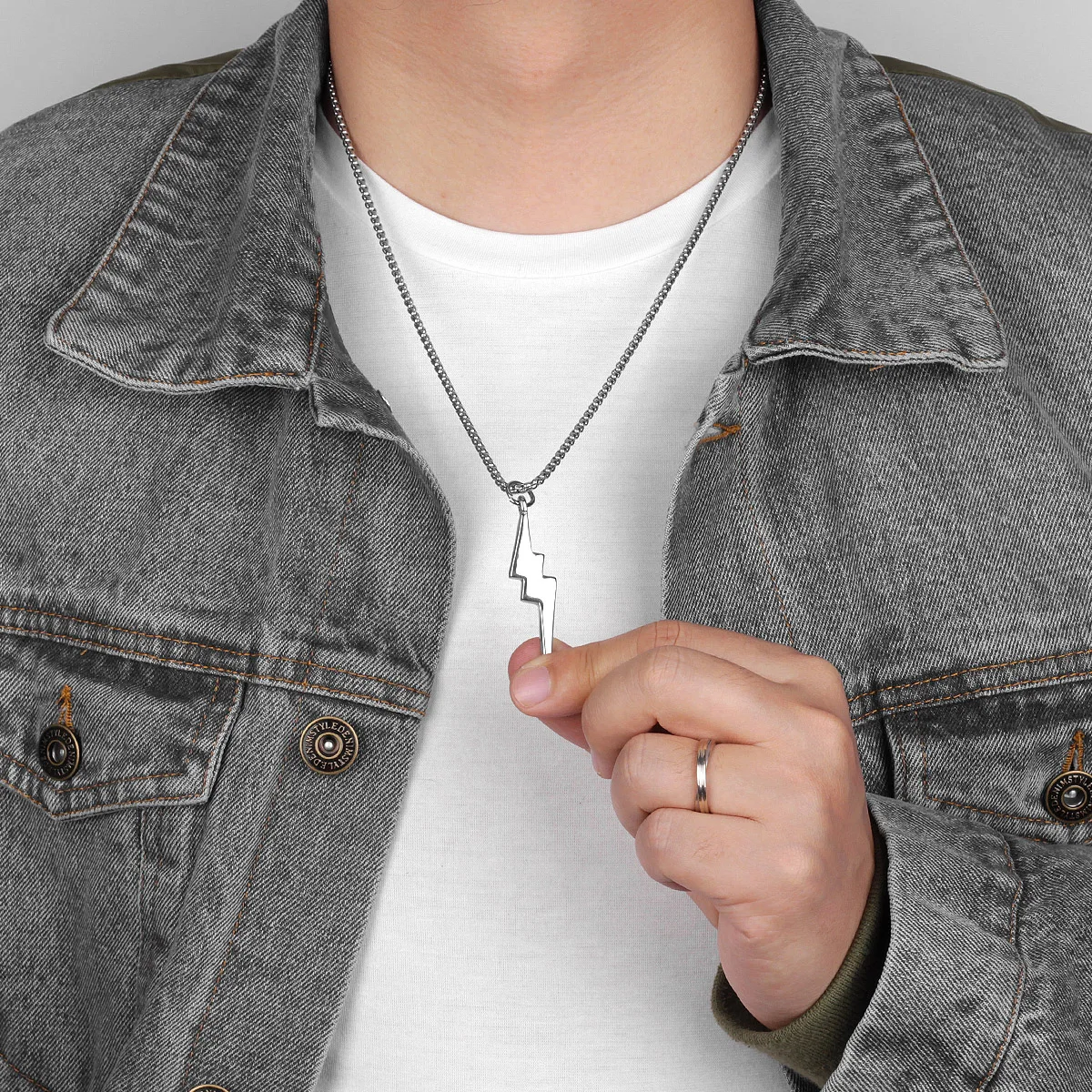 Молния Гром Длинные мужские ожерелья подвески цепочки панк для бойфренда