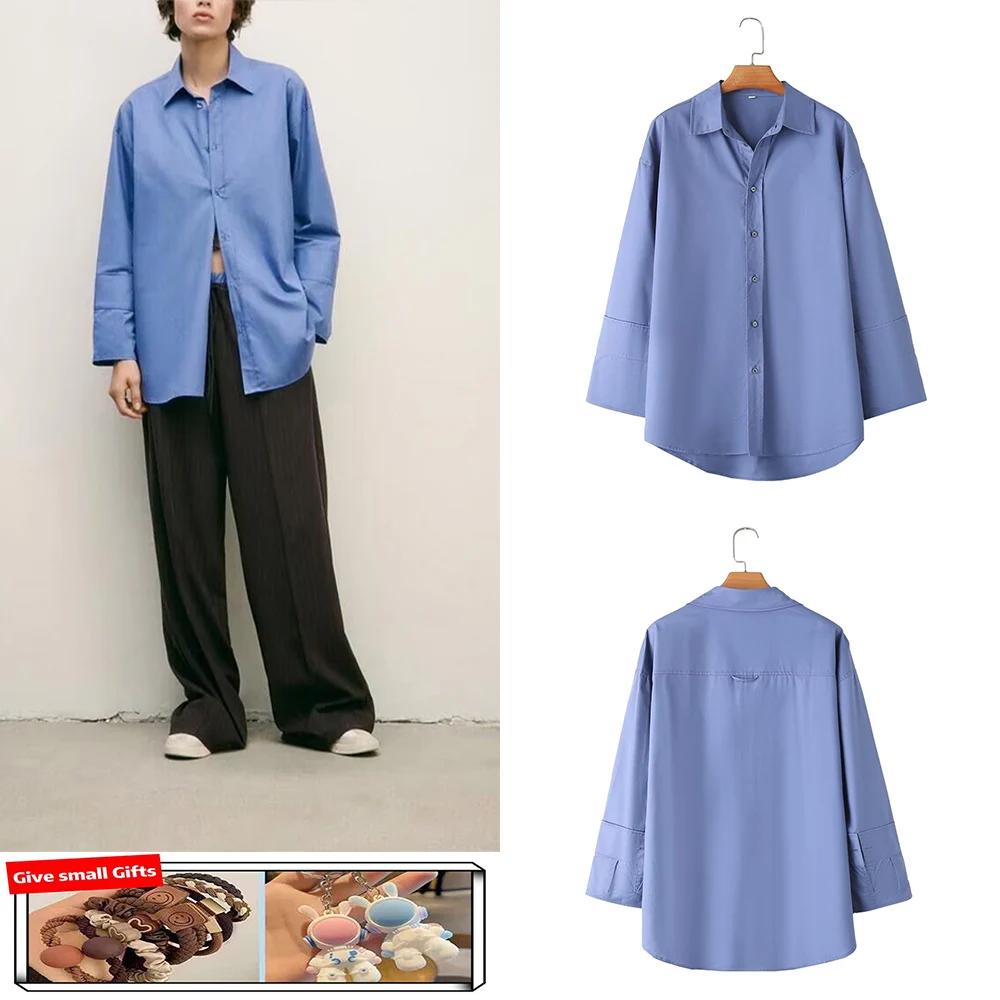 

New autumn and winter women's solid color loose and versatile long-sleeved single-breasted shirt with lapel