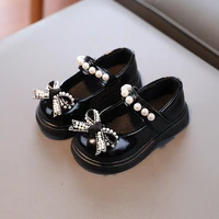 childrens leather shoes drop shipping pearl bow soft sole girls princess 2022 spring and autumn new pink shallow mary janes pu