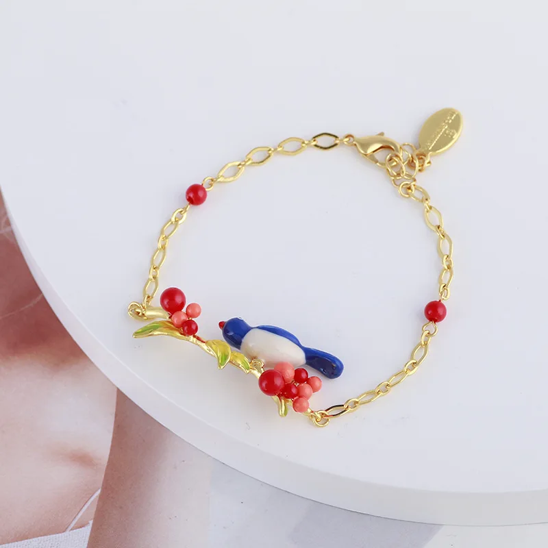 

Европейский и американский ювелирные изделия, модный Индивидуальный регулируемый браслет ручной росписи с эмалью и глазурью в виде милой вишни, птицы любви