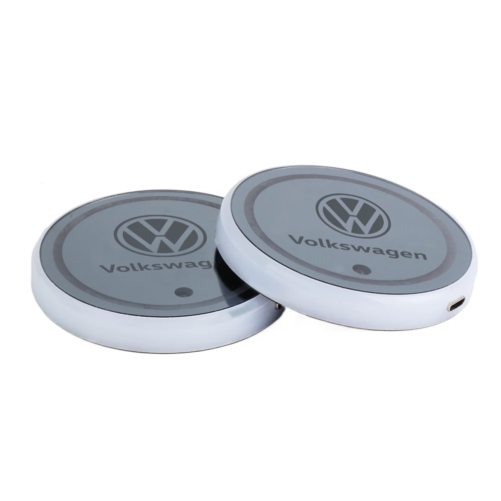 

2 шт. автомобильная светящаяся подставка для воды, противоскользящий коврик для чашки воды для Volkswagen VW Polo Scirocco Beetle CC Touran T-ROC Golf Passat R