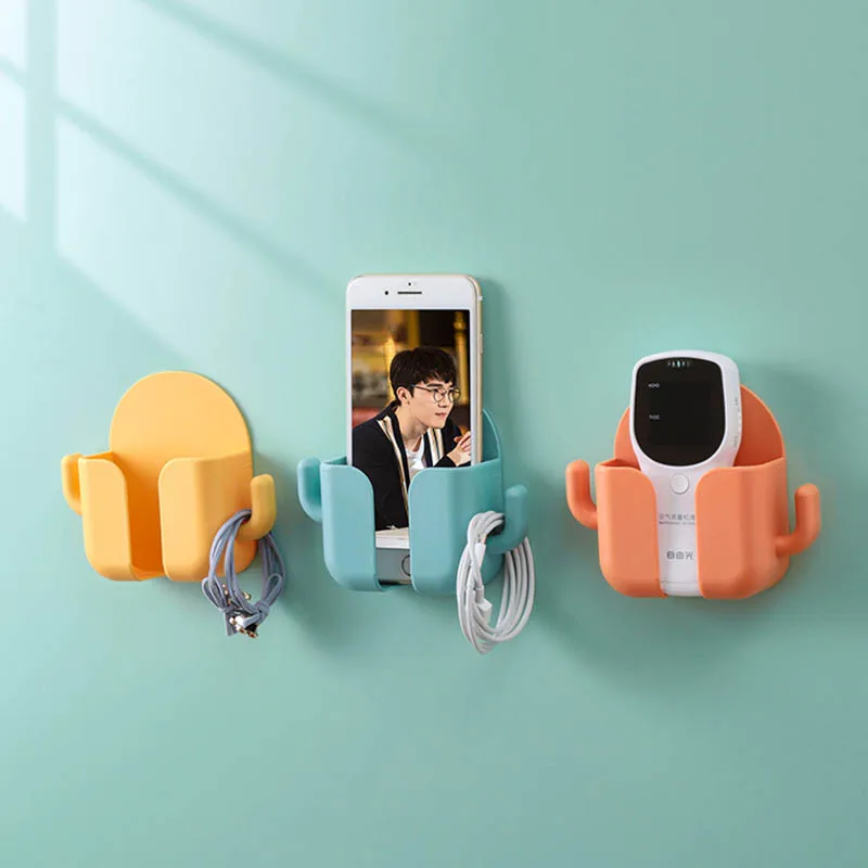 

1Pcs Punch-free Remote Control Holder Multifunction Paste Type Phone Charging Rack ABS Wall-mounted for Storage