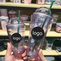 16oz straw cup coffee cup with logo reusable mug dome lid drink cup tumbler clear diy water bottle christmas gift