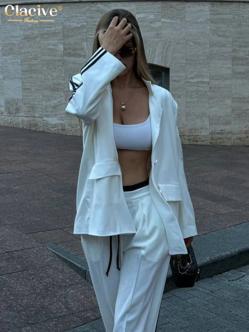Clacive модный свободный белый офисный женский комплект из двух предметов 2025