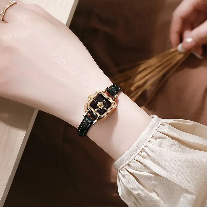 Часы женские кварцевые с тонким кожаным ремешком Простые Модные повседневные