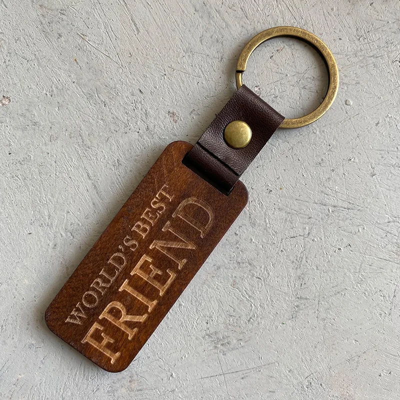 Diy Vintage Keychain Blanks  PU Leather Wooden Keyring For Men And Women Custom Letters Patterns Car Retro Key Chains Gift